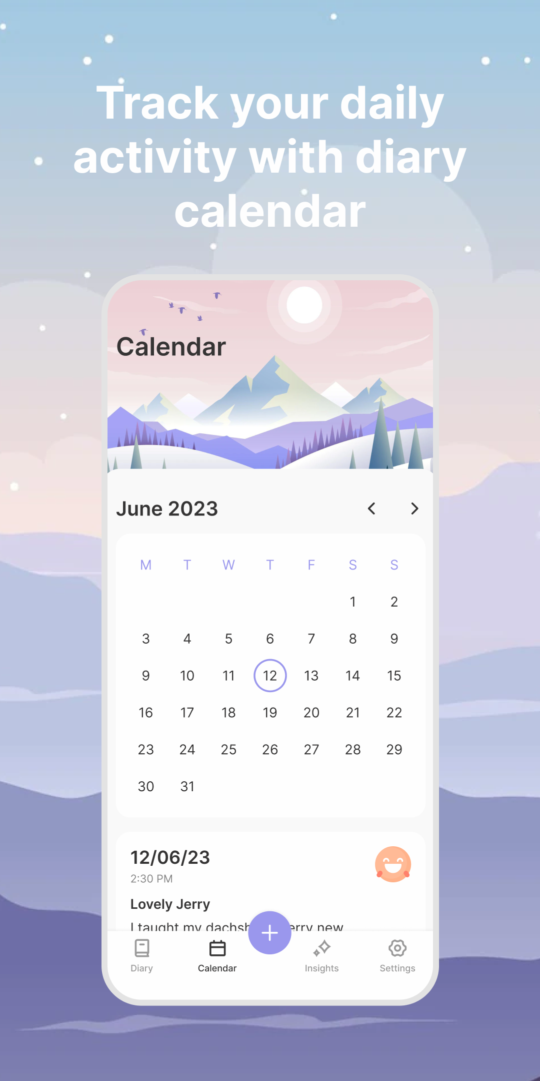 Track your daily activity with diary calendar — monthly calendar view