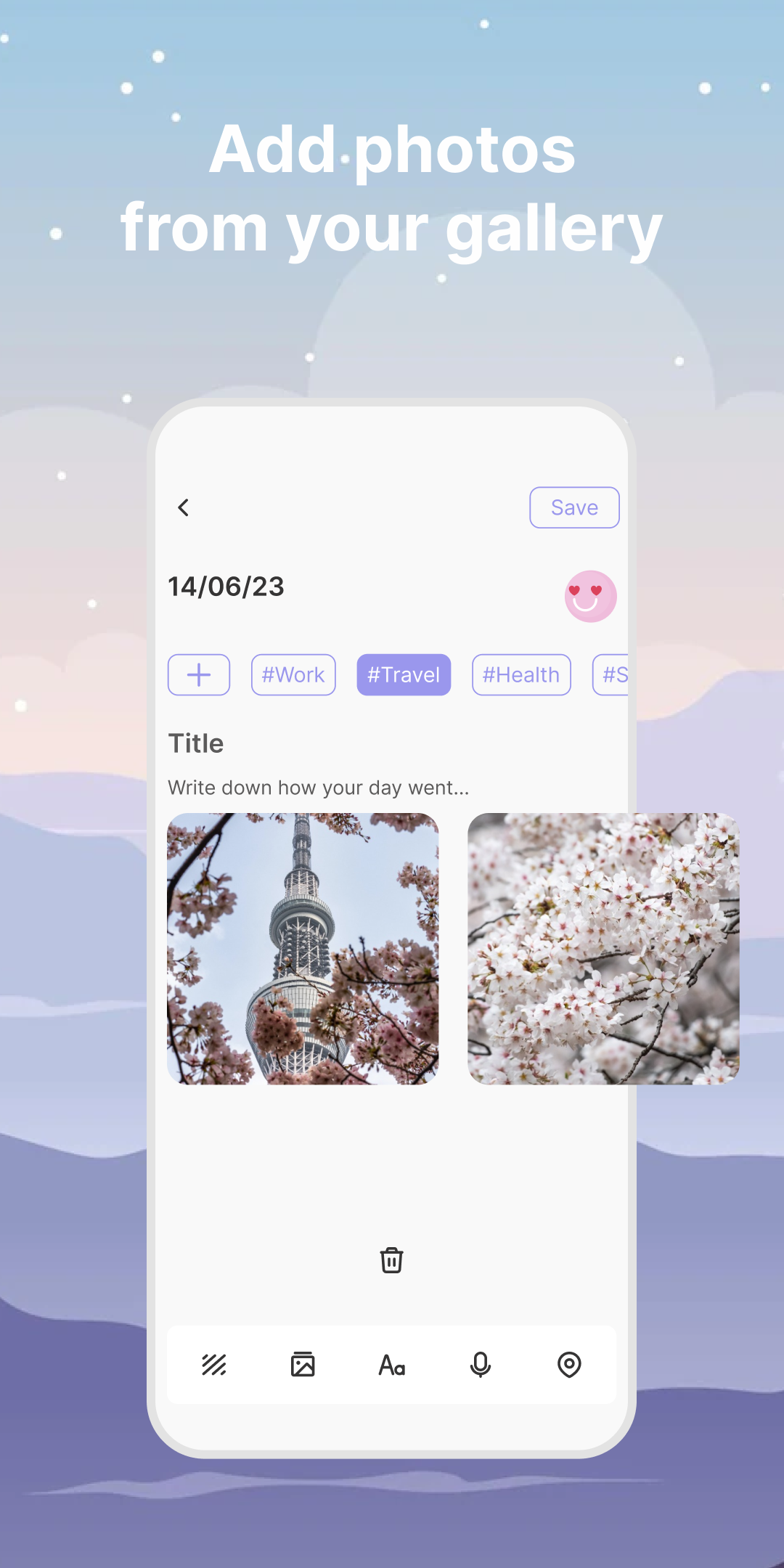 Add photos from your gallery to an entry
